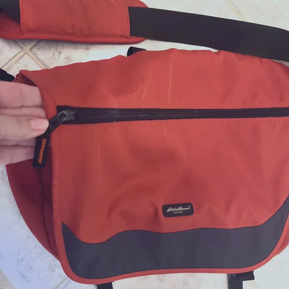 Eddie Bauer Satchel/Tote/Shoulder Travel Bag-School-Black/Burnet Orange-Large